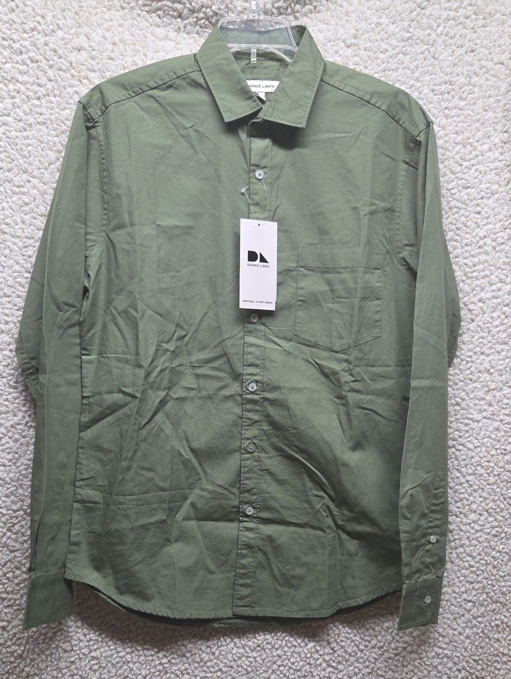 Men's Olive Green Long-Sleeve Dress Shirt - Classic Button-Front